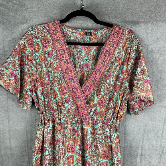 Zury Dress Womens One Size Pink Floral Silk Ruffle Hi Low Cottage Peasant Boho - Picture 2 of 12